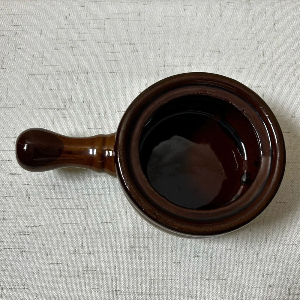 French Onion Soup/Chili Pottery Crock Pot Bowl With Side Handle & Lid Brown